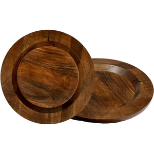 Assiette de service ronde en bois, design minimaliste fait main, finition polie, couleur unie, vaisselle et assiettes, assiettes décoratives pour table à manger - Product Image 3