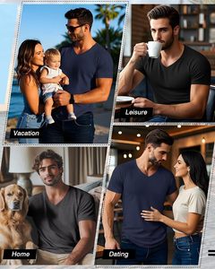 Camiseta Casual de Manga Corta con Cuello en V para Hombre, Ligera, Suave al Tacto, Material Transpirable, Corte Ajustado, Ropa de Verano para Uso Diario - Product Image 5