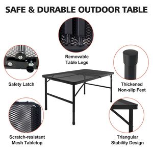 Tavolo da campeggio pieghevole portatile leggero da 3 piedi con piano in rete per picnic all'aperto e barbecue, nero - Product Image 2