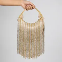 Sac à main perlé de créateur de qualité supérieure, doublure en soie avec broderie sur les deux côtés, pompons et perles, fermeture à rabat, idéal pour les soirées