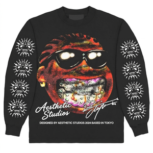 เสื้อยืดโอเวอร์ไซส์ลายกราฟิกนีออน แขนยาว สไตล์โดดเด่น ทรงยูนิเซ็กส์ ผ้าฝ้าย 100% สำหรับผู้ชาย ทรงหลวม พิมพ์ลาย - Product Image 3