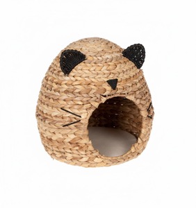 Nueva Cama Ovalada de Mimbre para Gatos con Orejas, Hecha a Mano con Jacinto de Agua, Casa para Mascotas con Cojín Suave, Cama Acogedora para Perros, Decoración para el Hogar - Product Image 4