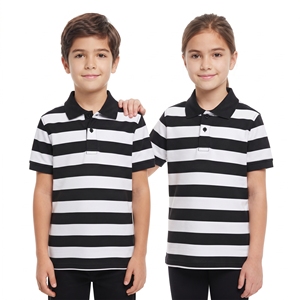 T-shirt polo rayé tendance pour enfants, hauts décontractés unisexes, vêtements tricotés à manches courtes bicolores, fournisseur en gros - Product Image 1