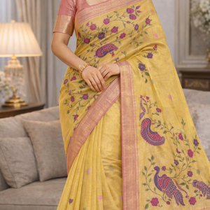 Sari Tradicional de Viscosa para Fiesta de Invierno, Modelo Blush Majesty Weave - Product Image 1