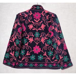 Chaqueta de Terciopelo Bordada a Mano con Estampado Floral, Cuello Mao, Manga Larga, Abrigo de Otoño para Mujer - Product Image 3