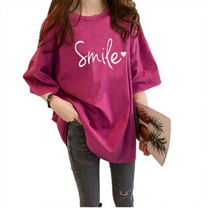 Nueva Camiseta de Manga Corta Casual para Mujer, Estampada con SMILE, Tejido Jersey Regular con Spandex - Product Image 3