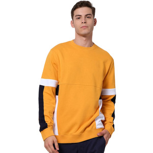 Sudadera de cuello redondo con bloques de color para hombre, amarillo mostaza, forro polar, estilo casual deportivo, ropa de calle, manga larga - Product Image 1