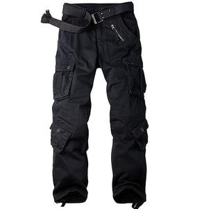 <b>Men's</b> <b>Black</b> <b>Cargo</b> Tactical <b>Pants</b> Canvas Material Multiple Pockets High Waist Workwear Style Zipper Fly Autumn Wear - Product Image 1
