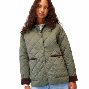 Chaqueta Acolchada Verde Oliva para Mujer, Cuello Camisero, Cierre de Botones, Bolsillos con Parches, Manga Larga, Abrigo de Invierno - Product Image 6