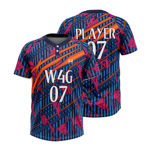 Custom 2 <b>Button</b> Baseball Team Uniform <b>Shirt</b> <b>Half</b> Sleeve Sublimated Jersey Moisture Wicking Sportswear OEM - Product Image 1