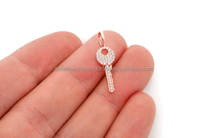 0.15CT Natural Diamond Round Brilliant Cut Mini Key <b>Pendant</b> 14K <b>Solid</b> <b>Gold</b> VS GH Custom Unisex Yellow <b>Gold</b> Hiphop Jewelry Gift - Product Image 5