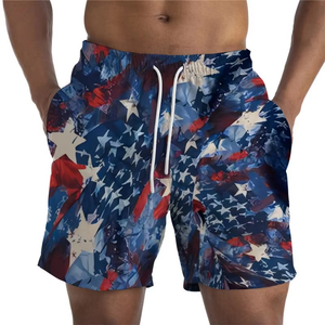 Shorts de plage pour hommes transfrontaliers à cordon de serrage, motif imprimé numérique 3D, séchage rapide, coupe droite, vente en gros - Product Image 6