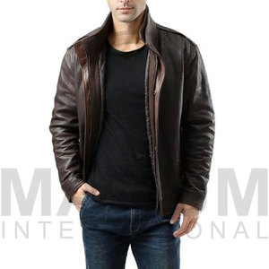 <b>Leather</b> Motorcycle <b>Jacket</b> Turn-down Collar Zipper Closure Regular Fit Solid Color - Product Image 5