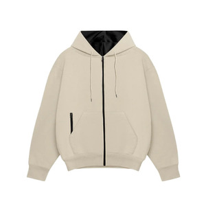 Hoodie oversize à épaules tombantes avec fermeture éclair imperméable, uni, en molleton français pour homme, de haute qualité, vente en gros - Product Image 1