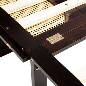 Cama Murphy tamaño Queen de madera de pino color espresso con estación de carga y panel de ratán plegable para apartamentos - Product Image 6