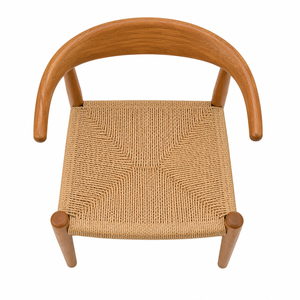 Chaise de salle à manger scandinave moderne, écologique, imperméable, en teck massif, avec assise en corde de papier et dossier incurvé enveloppant - Product Image 5
