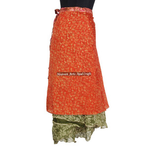 Jupe portefeuille réversible en soie pour femme, taille unique, style sari magique, vintage indien, bohème - Product Image 2