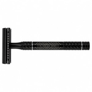Rasoir de sécurité à double lame noire avec design de manche géométrique pour le rasage du visage des hommes, lames en acier inoxydable, manche en plastique - Product Image 3