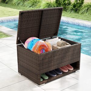 Contenitore portaoggetti in rattan PE con rivestimento impermeabile per cuscini da patio - Product Image 2