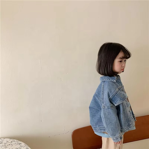 Spring Fall Boys and Girls Casual All-match Denim <b>Jackets</b> 2-10 Years Kids Turn-down Collar Long Sleeve Coat Children Loose Tops - Product Image 3