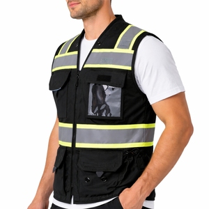 เสื้อกั๊กนิรภัยสะท้อนแสงสีดำสำหรับผู้ชาย มีหลายกระเป๋า ทนทาน ใช้งานได้จริง สวมใส่สบาย มืออาชีพ เชื่อถือได้ ป้องกันได้ดี - Product Image 3