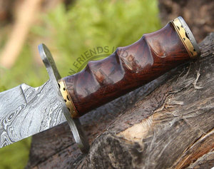 Nouvelle édition – Couteau de chasse et de survie Bowie ambidextre en acier Damas 1095 à haute teneur en carbone et alliage 15N20, lame fixe de 6 pouces, manche en bois de rose - Product Image 5