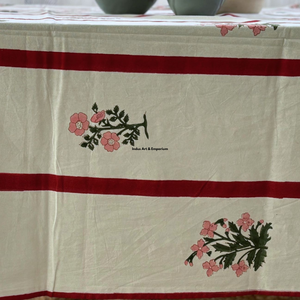 Handblock Printed Floral Cotton Indian <b>Tablecloth</b> Handmade Modern Dining Tablecover Linen Decor - Product Image 5