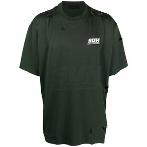 เสื้อยืดพรีเมียมผู้ชายสไตล์ดิสเทรส 100% ผ้าฝ้าย ทรงหลวม สวมใส่สบาย เป็นมิตรกับสิ่งแวดล้อม ระบายอากาศได้ดี รับสกรีนโลโก้ - Product Image 2