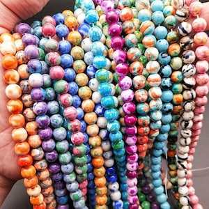 Perles rondes en céramique, perles lisses en pierre, perles en vrac pour bracelet, collier, fabrication de bijoux DIY - Product Image 5