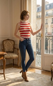 Top Ligero y Transpirable de Verano para Mujer, Tejido en Viscosa/Algodón, Ecológico |   Rojo Blanco |   Ropa Casual de Manga Corta |   OEM/ODM - Product Image 2