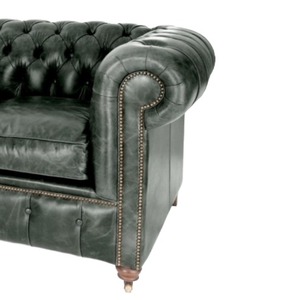 Contemporary Genuine Leather Two Seater Chesterfield <b>Sofa</b> with Quilted Backrest Rolled Arms Solid Wood Frame Stylish Couch - Product Image 2