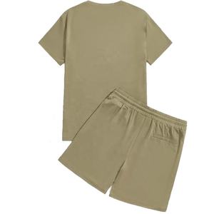 100% coton pour hommes respirant écologique solide col rond vêtements quotidiens t-shirt à manches courtes et short ensemble 2 pièces - Product Image 2