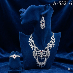 MOLL JEWELLERS Classic Traditional Zircon Jewelry Set Gold Silver Plated Necklace Earrings <b>for</b> Women Wedding Wear Trendy A-53216 - Product Image 1