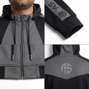 Custom <b>Charcoal</b> Black Solid Performance Quick Dry Adult Tracksuit Interlock Poly Spandex Hooded Athletic <b>Jogger</b> Set for Men OEM - Product Image 4