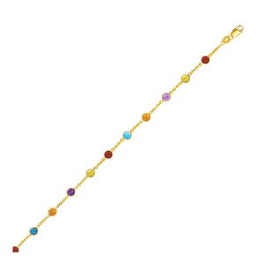 Cavigliera a catena in oro giallo 14k con elementi rotondi multicolore - Product Image 1