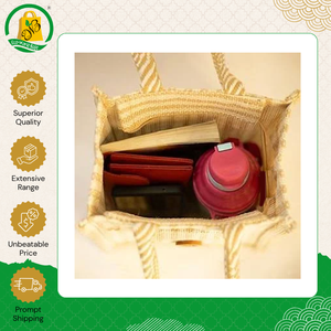 Bolsa de Compras de Yute con Asa Acolchada y Diseño Geométrico Estilo Bohemio, Fácil de Llevar, de Vendedor Confiable - Product Image 5