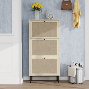 Scarpiera Moderna Autoportante a 3 Ante in Rattan, Organizzatore in Bambù per Ingresso di Casa - Product Image 1