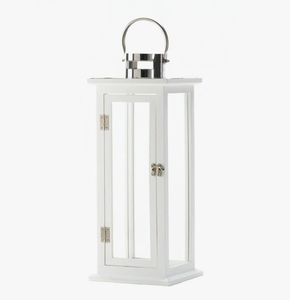 White Wooden Candle <b>Lantern</b> Vintage Pillar Holder with Polished Metal Handle Decorative Coastal <b>Hurricane</b> Lamp Home Decor - Product Image 3