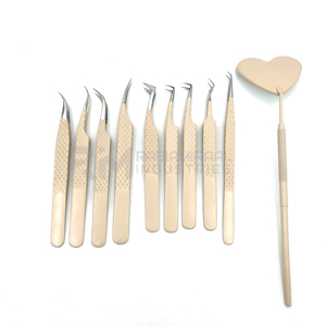Juego de Pinzas para Pestañas de Acero Inoxidable RMI Wholesale, Pinzas para Pestañas de Volumen Más Vendidas, Color Beige Nude de Alta Calidad Certificada - Product Image 1