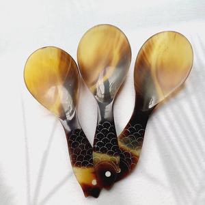 Eco-Friendly Classic Short Handle Small Buffalo Horn <b>Spoon</b> Tableware Set Serving <b>Measuring</b> Food Tea Ice Cream Honey Parties - Product Image 1