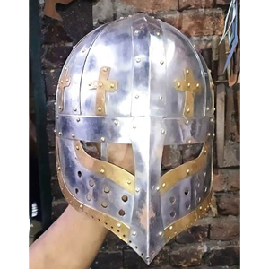 Medieval Knight Helmet Mild Steel Gold-Plated Cross Design Round Shape Art Collectible Armor Display - Product Image 4