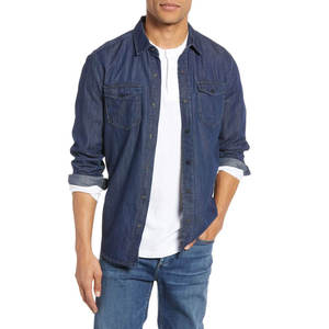 Camisa de mezclilla de manga larga para hombre al por mayor, con botones, lavado claro, de algodón, para estilo de vida al aire libre, suministro de fábrica OEM personalizado - Product Image 1