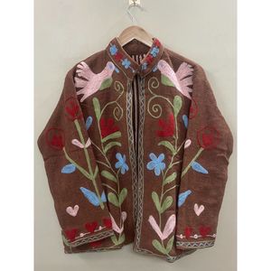 Chaqueta de algodón bordada para mujer, cuello mandarín, manga larga, estampado floral, cierre abierto, estilo Prairie Chic de primavera - Product Image 1