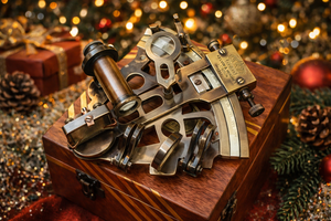 Vintage Brass Sextant <b>Compass</b> with Antique Imitation Soft Enamel Finish | Nautical <b>Navigation</b> Instrument for Collectors - Product Image 2