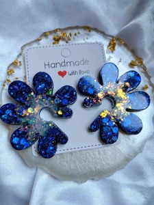 Pendientes de Resina con Flores Hechas a Mano, Diseño de Galaxia Azul con Brillo, Juego de Regalo de Lujo - Product Image 4