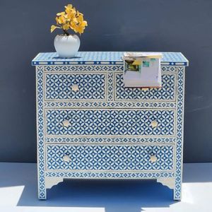 Cómoda de Estilo Mediterráneo Tradicional con 9 Cajones con Incrustaciones, Patrón Geométrico, Mueble Ecológico y Duradero para Hogar, Hotel, Escuela - Product Image 6