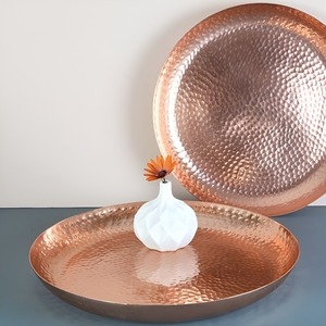 Customized Metal Copper <b>Serving</b> Tray <b>Set</b> Copper-Plated Hammered Design With Different Sizes Unique Shape Home Use Food <b>Serving</b> - Product Image 3