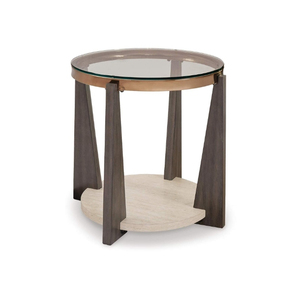 Table basse ronde moderne et écologique avec plateau en verre trempé et étagère de rangement en bois pour salon Chandni - Product Image 1