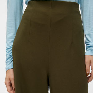 Pantalon long taille haute pour femme, coupe large évasée, en coton et lin, pour le bureau - Product Image 3