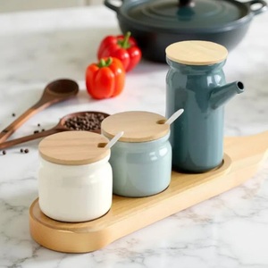 Ensemble de bocaux de rangement minimalistes pour cuisine avec couvercle en bois et fente pour cuillère – Organisateur de comptoir peu encombrant – Solution élégante pour garde-manger - Product Image 2
